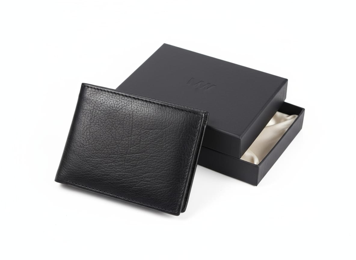 Elegant Black Leather Gift Wallet with Matching Box