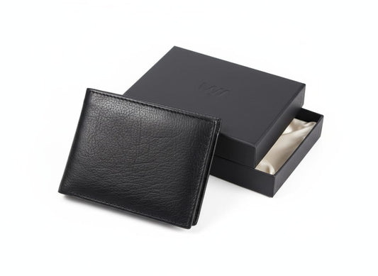 Elegant Black Leather Gift Wallet with Matching Box