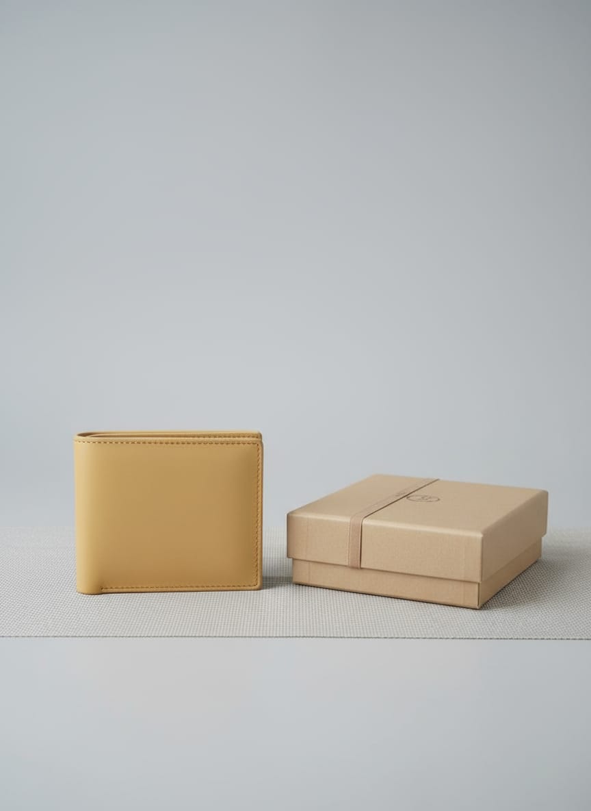Tan Premium Leather Bi‐Fold Wallet Gift Box