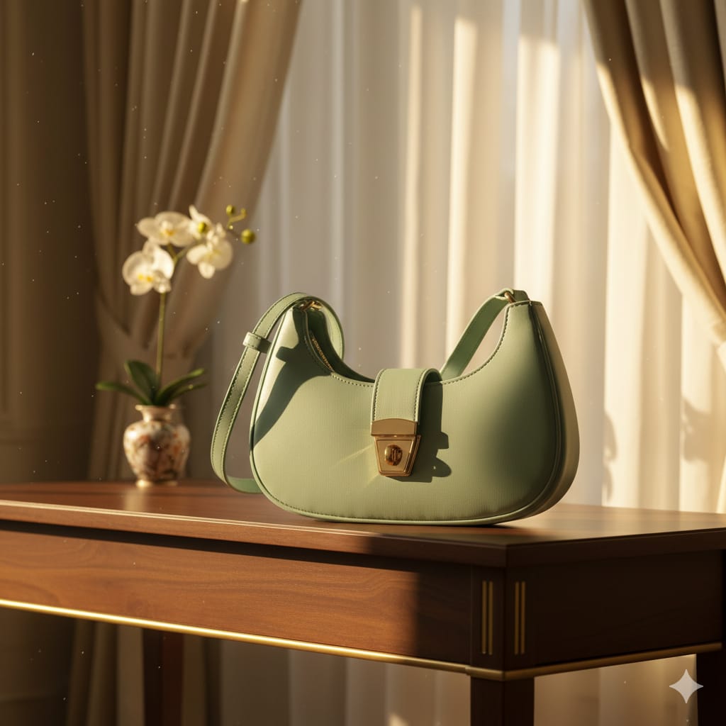 The Sage Elegance Shoulder Bag pistasio colour luxury impression