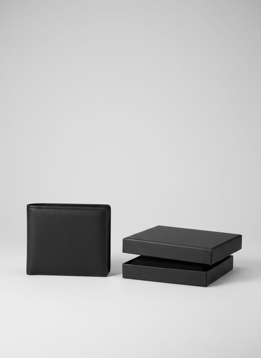 Elegant Black Leather Bi-Fold Wallet