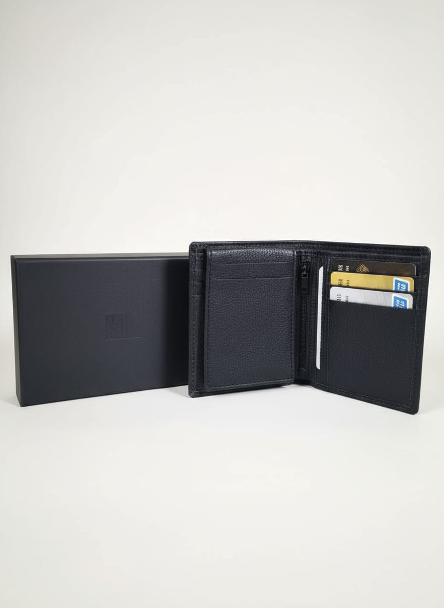 Elegant Black Leather Bi-Fold Wallet