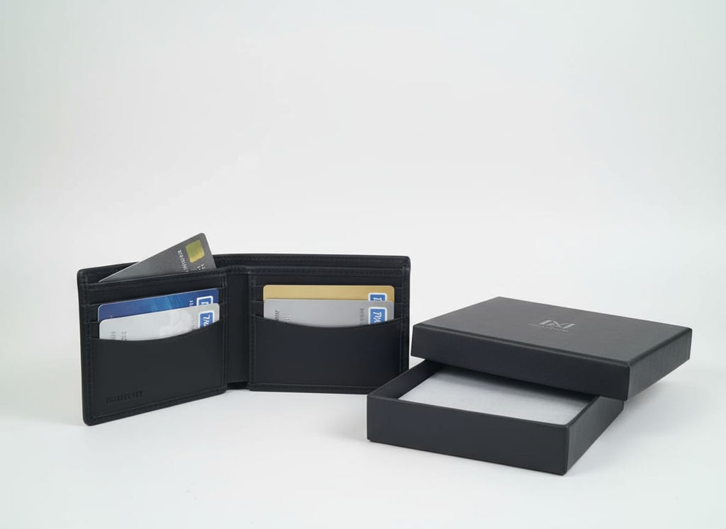 Elegant Black Leather Gift Wallet with Matching Box